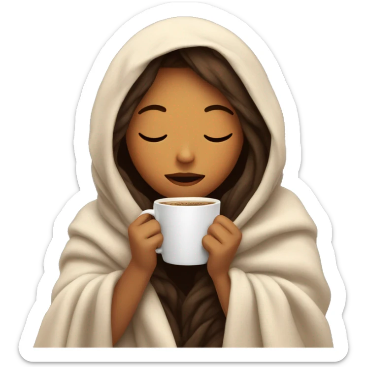 girl inside a blanket sipping coffee eyes closed sticker