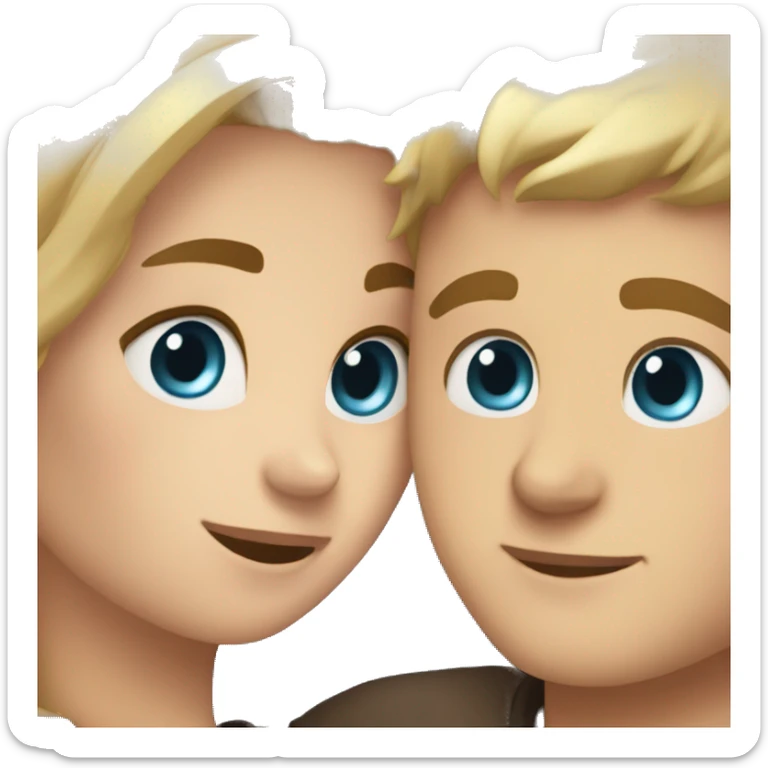 girl with brown hair and blue eyes hugging boy with blonde hair and brown eyes sticker
