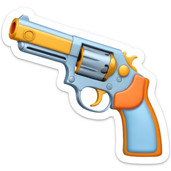 stylized emoji of a gun pointed at a cartoon head, no violence, no blood, neutral expression sticker