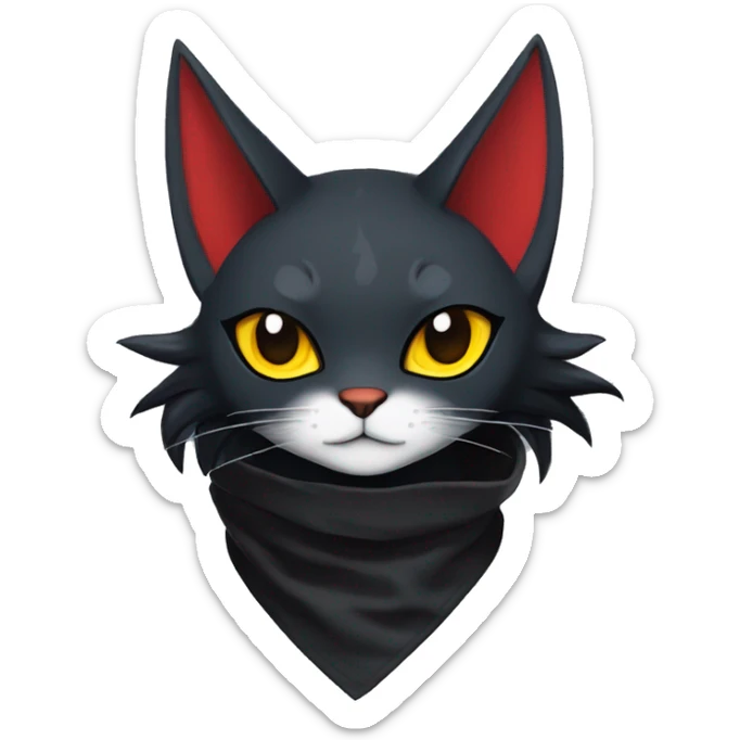 Edgy Shy Anthro Samurai cool pretty dark Litten-Pokémon-cat-fursona-animal techwear bandana sticker