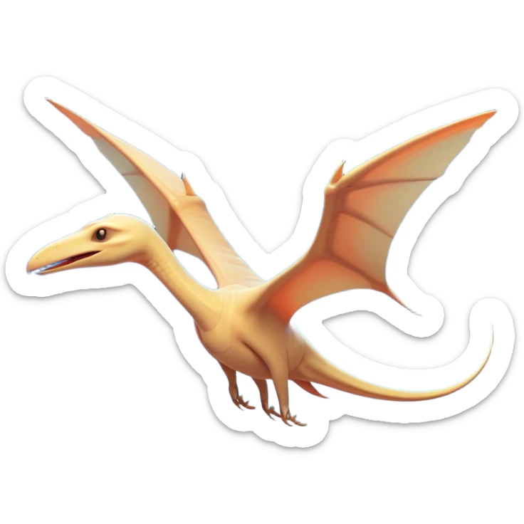 Beautiful and Majestic Pterodactyl Portrait Emoji, Head and body rendered in serene repose with a gentle, content smile, showcasing a slender, aerodynamic form with expansive wings gently folded and eyes softly closed in tranquil slumber, Simplified yet exquisitely endearing features, highly detailed, glowing with a soft, drowsy celestial light, high shine, relaxed and utterly majestic, stylized with an air of timeless aerial splendor, soft glowing outline, capturing the essence of a beautiful and majestic Pterodactyl that embodies the pure grace of prehistoric flight! sticker