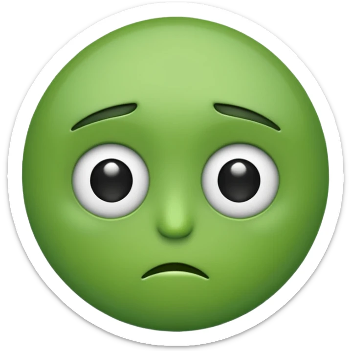 Can you make a green emoji. the eyes looking to the left and has a frown sticker