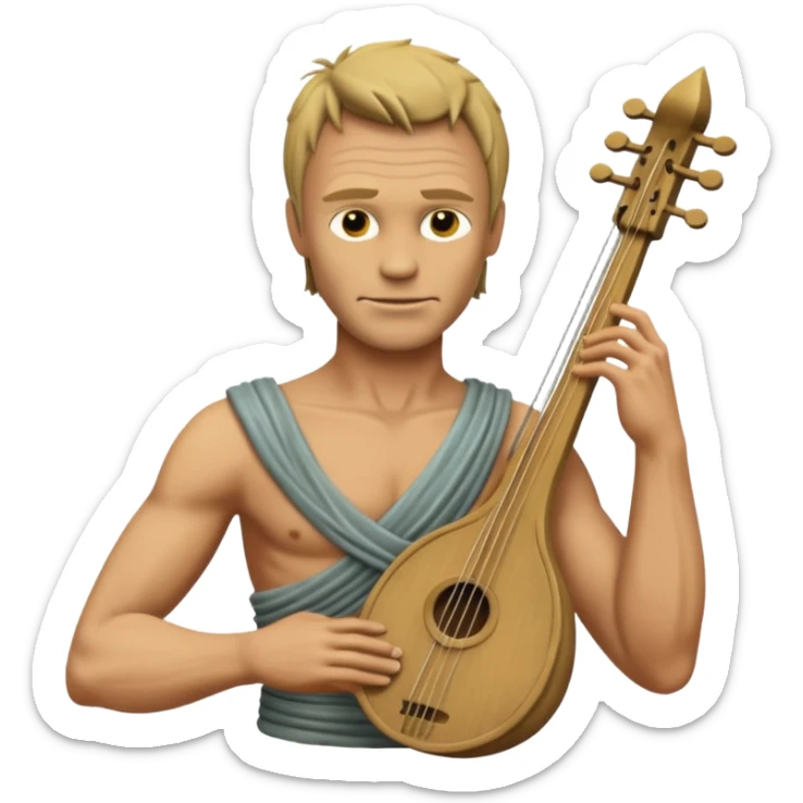 Cinematic realistic ultra HD - musician Sting as the torso of an antique stone sculpture, playing the lyre sticker