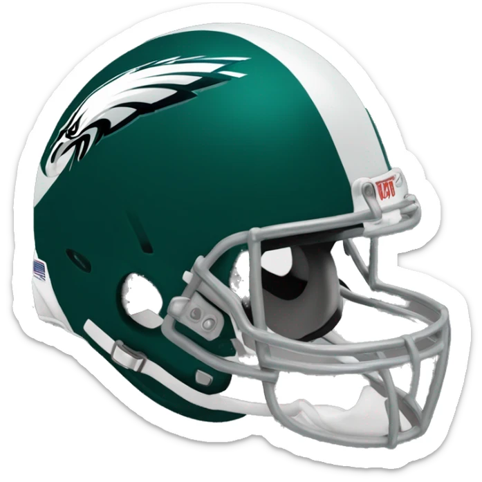 Create an emoji that resembles the current Philadelphia Eagles football helmet. It should feature a dark midnight green helmet with a white eagle wing design on the side, a black facemask, and silver accents. sticker