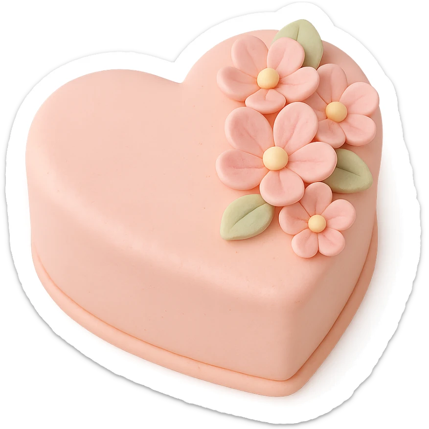 heart-shaped fondant cake with pink flowers sticker