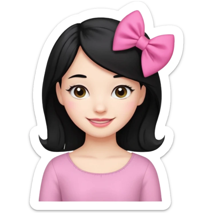 Girl with black hair and pink bow in her side of her hair sticker
