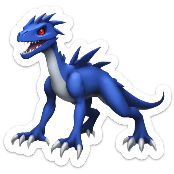 Cool Edgy Black Blue Digimon-Fakemon-Guilmon-Velociraptor-Dragon full body sticker