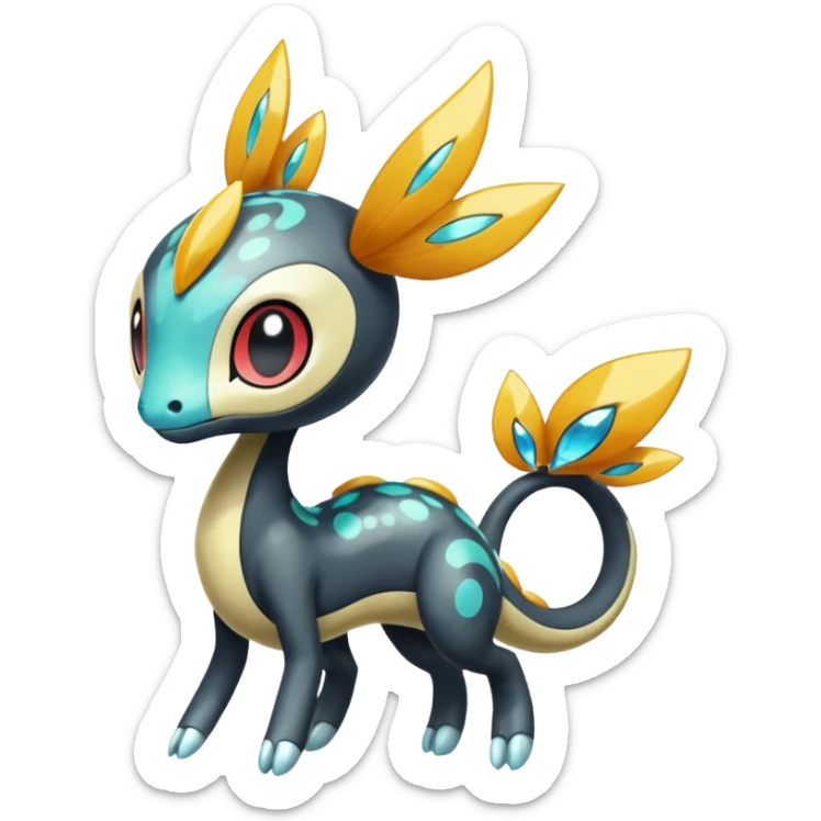 Splash-patterned emotional sparky sparky boom boom painful Meloetta-Guilmom-Salandit-Trico-Pokémon-Fakémon-fusion-hybrid-creature sticker