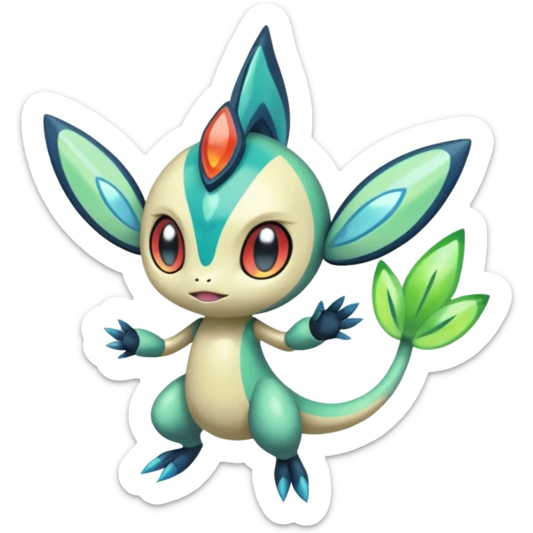 Splash-patterned emotional sparky sparky boom boom painful Meloetta-Guilmom-Salandit-Celebi-Pokémon-Fakémon-fusion-hybrid-creature sticker