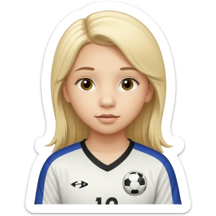 A girl with long light blonde hair with long eyelashes that looks around 13 years old with a soccer ball make her lips lined sticker