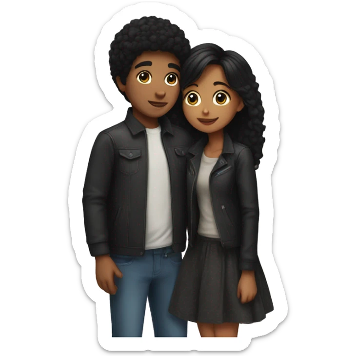 Black hair girl kissing black hair boy sticker