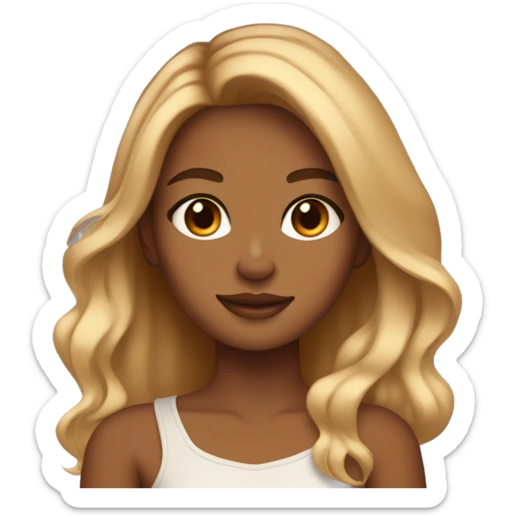 Tan girl with blonde balayage and brown eyes holding an orange cat sticker