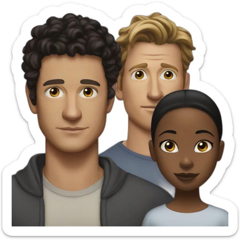 wentworth miller and Simon Baker and a black girl brown eyes and sblack hair in a bun sticker