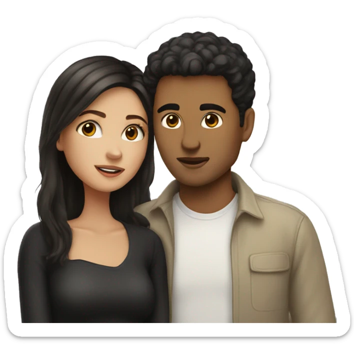 White couple with brown hair girl with black hair kissing sticker