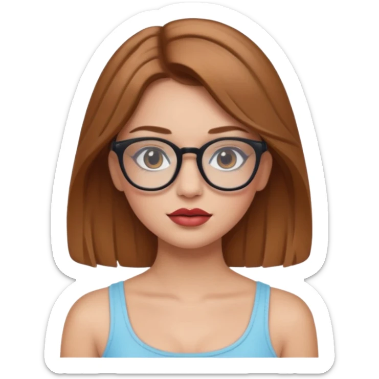 Hafif kahverengi saçlı, beyaz tenli, gözlüklü, crop giyinen ,dolgun dudaklı,makyajlı bir kiz sticker