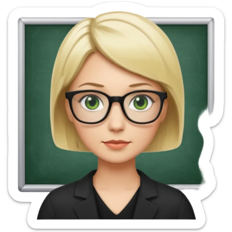 blonde teacher with short hair and green eyes and black glasses sticker