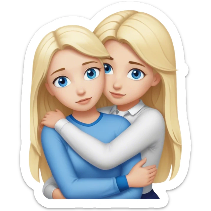 Cinematic realistic blonde with blue eyes hugs another blonde girl from behind sticker