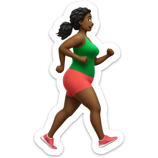 running bigger woman a green sportbra on a treadmill from the side, with treadmill sticker