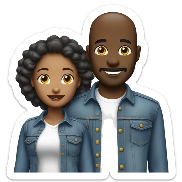 denim duo in white shirts for African American man  bold head and wife add 3 kids boy 10 years and girl 6 years and boy 1.5 years  sticker