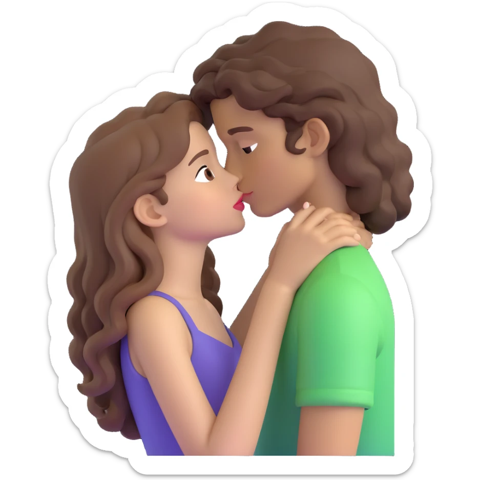 long light brown hair girl with pale skin and boy with dark curly hair and tanned skin kissing sticker