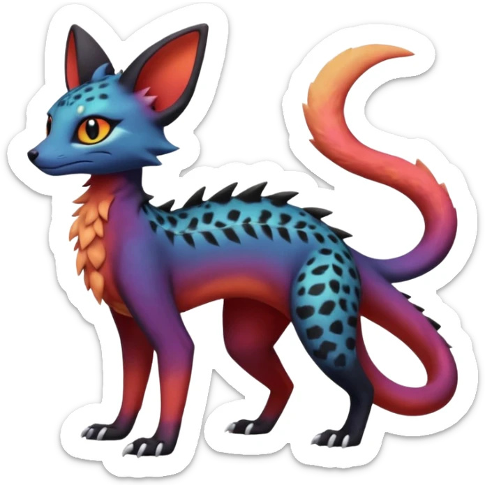 Dark magma-gradients-colored Salandit-Umbreon-Genet-Noivern-Noibat-Serval-Hybrid (Full body) sticker