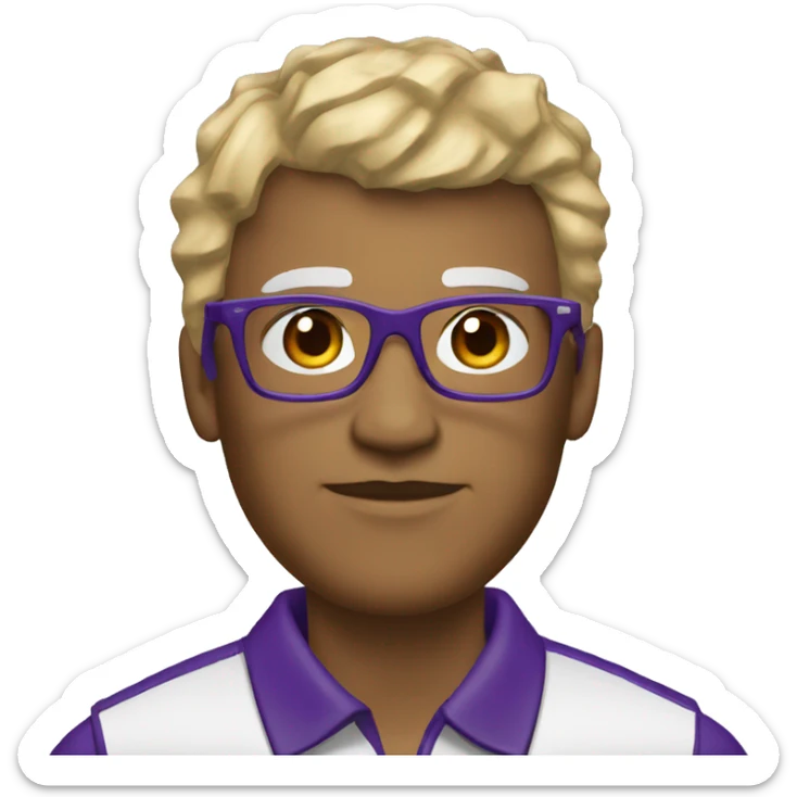 White with salt and pepper hair Basketball Coach Purple Polo Glasses whistle sticker