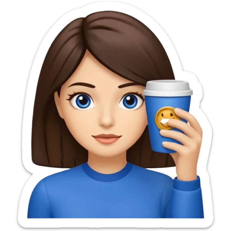 Memoji piel morena ojos cafés cabello largo color azul con esté 🖕🏻emoji sticker