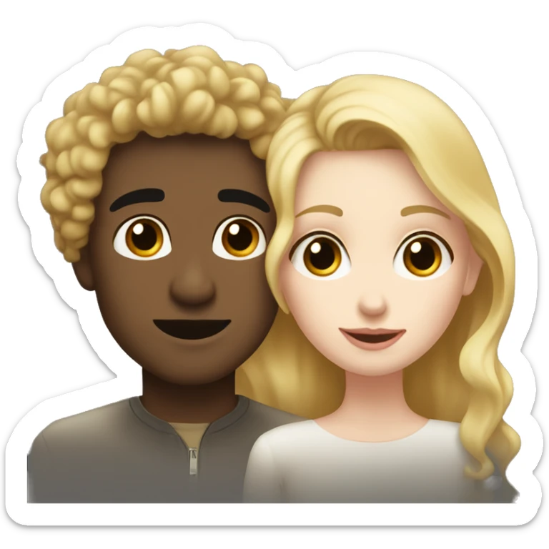 A blonde girl with pale skin kisses a light-skinned brown guy with curly black hair sticker