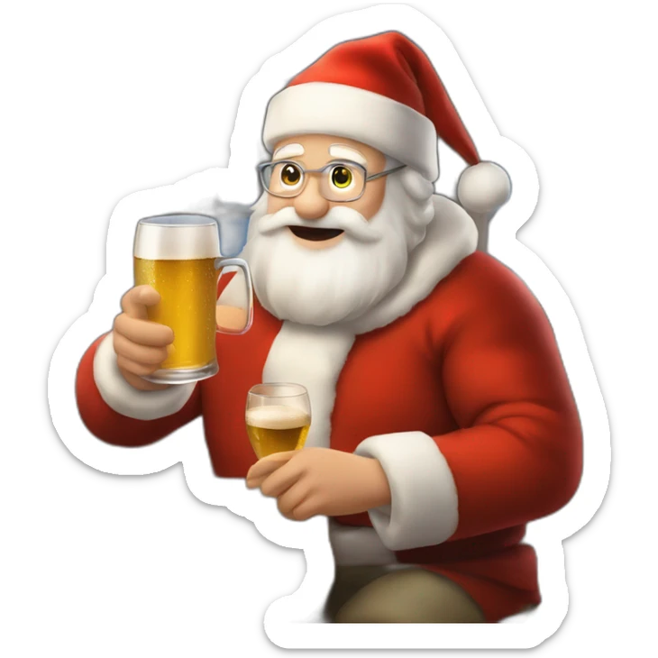 Père Noël qui offre un verre de bière à un enfant comme cadeau sticker