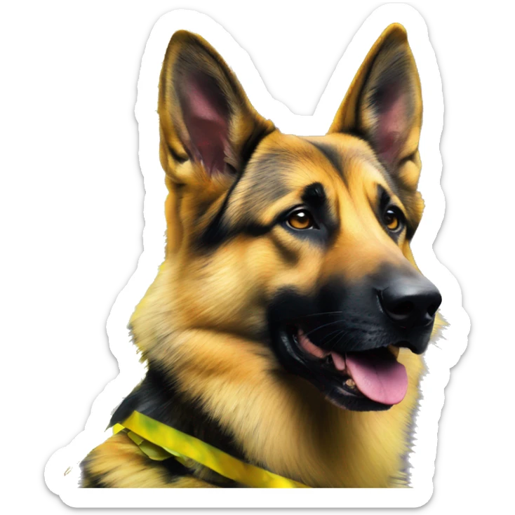 .Zombie_ Vaporwave black holographic oilslick zombie yellow German shepherd dog yellow caution tape graffiti stripes sticker