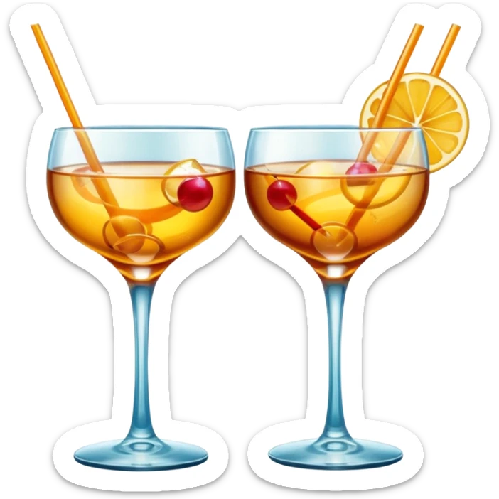 two realistic glasses of cocktail in emoji style,  coupe glass shape, no straw, no fruit, no ice, no Cocktail sticks sticker