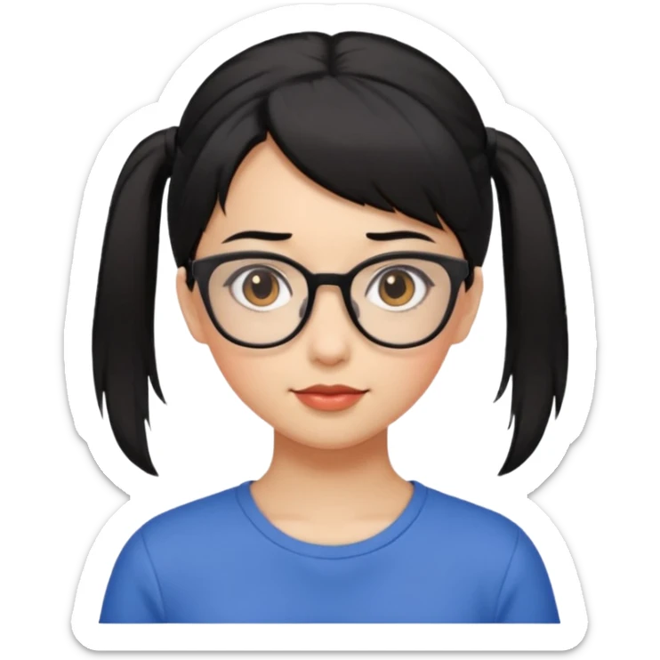 Ragazza con i capelli corti neri con una mezza coda con gli occhiali e gli occhi marroni sticker