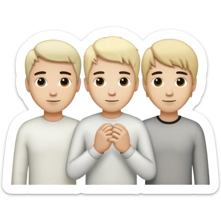 Three men holding hands, all white, one with blonde hair, one with black hair, and one with brown hair sticker