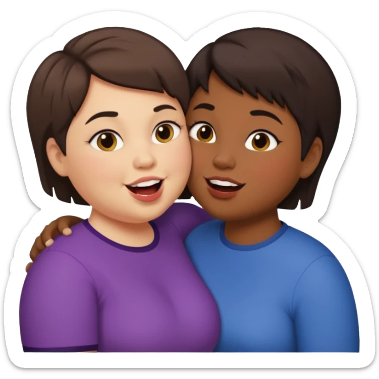 Chubby lesbian with medium dark hair kissing tall butch lesbian with huge teeth and short hair sticker