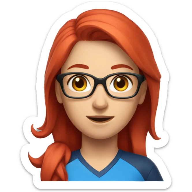 a female esports coach with red hair and blue shirt.  sticker