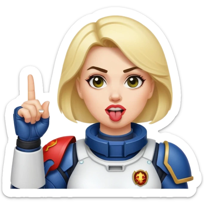 middle finger and face with tongue out woman space marine full body sticker