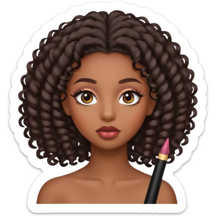 A black girl with long eyelashes lip liner and pretty make up with curled hair sticker