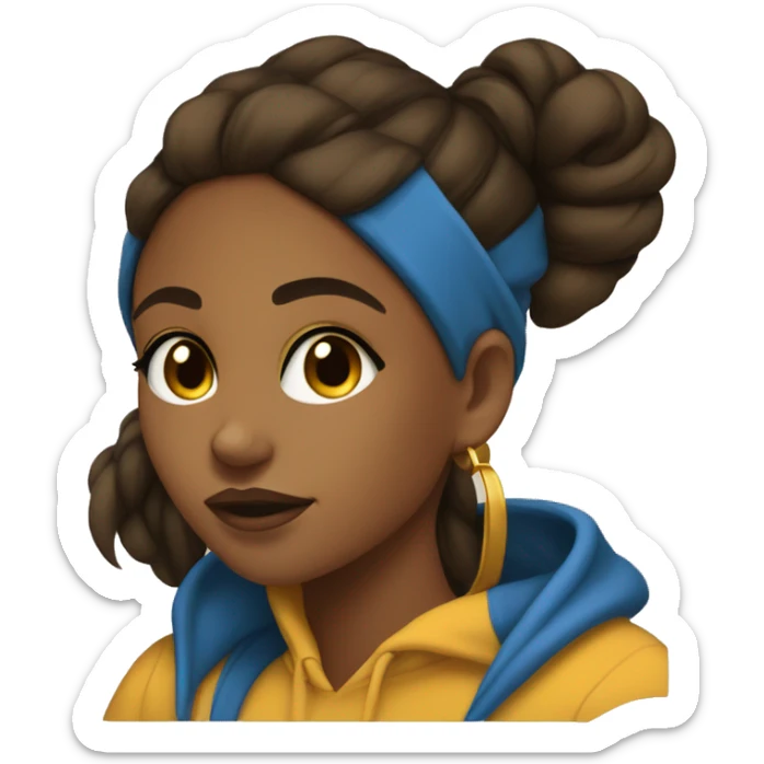 College sweatshirt with the letter A&T in gold and blue on a brown girl with a black ponytail sticker