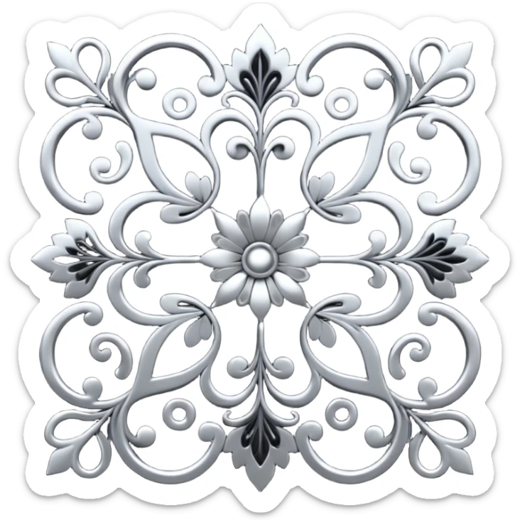 Black and silver filigree design, 3D, extremely detailed design sticker
