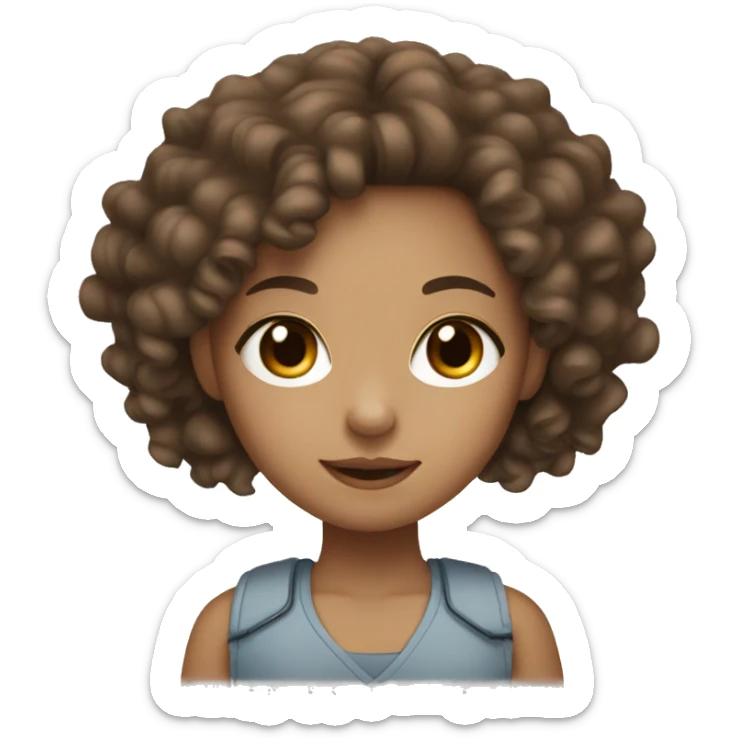 Light skin girl with brown eyes and brown curly hair doing the peace sign sticker