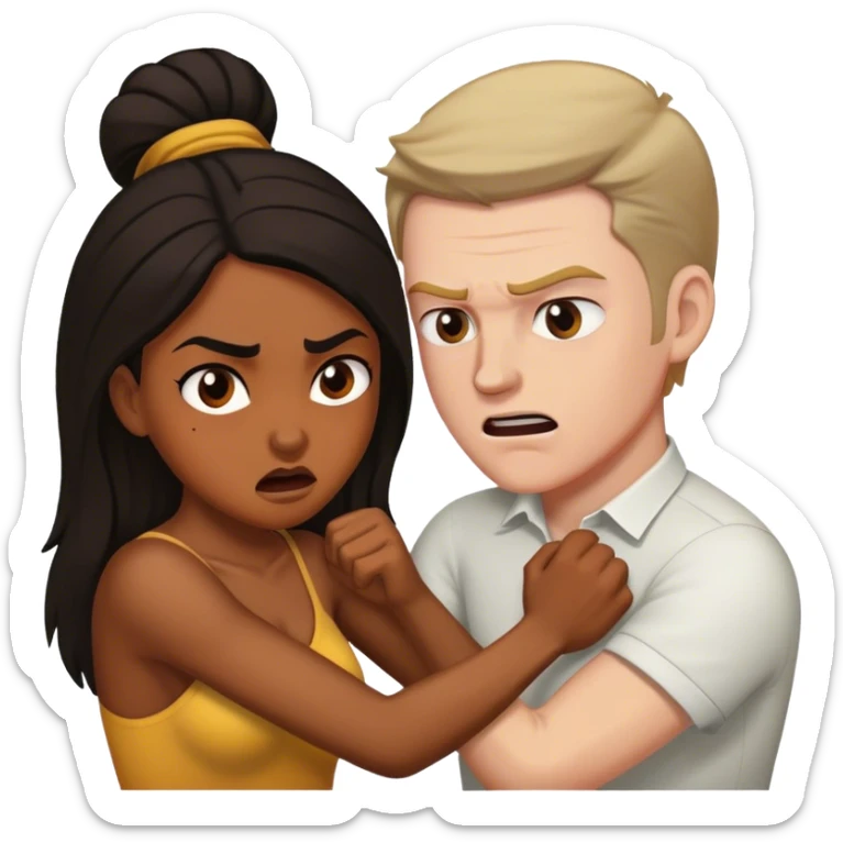 Brown skin woman white man with dark hair tussling sticker