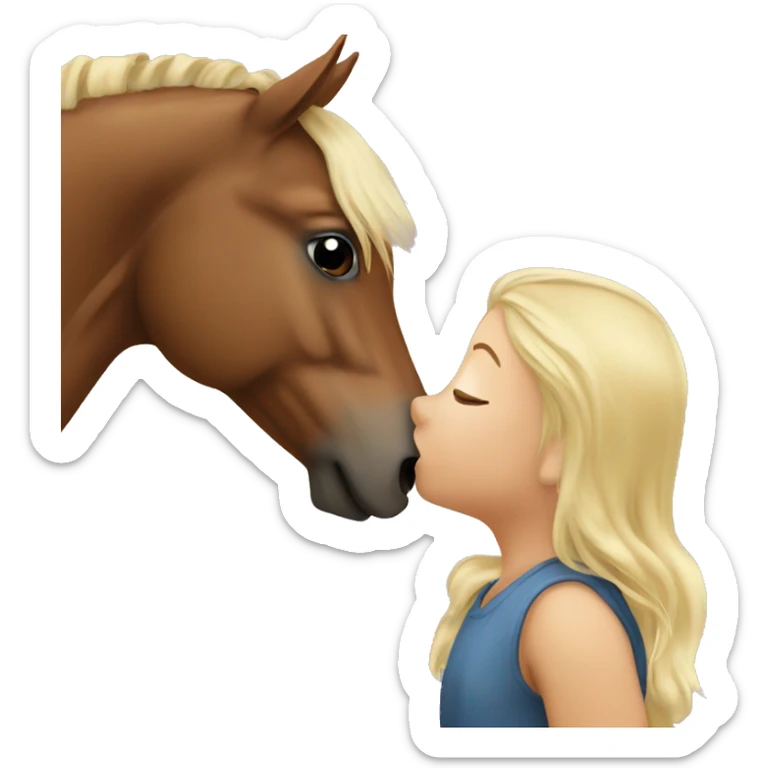 Brown horse giving a kiss to a girl with blonde hair sticker
