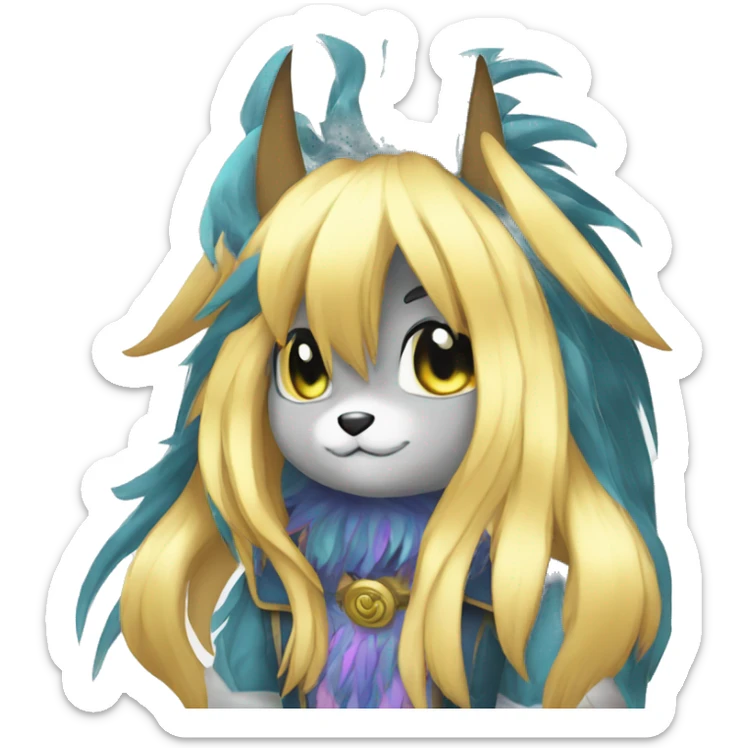 Anthro Sona Cool Edgy Cute Legendary Colorful Shy Shiny Fakemon-Fantasy-Creature With Long Hair-Mane Full Body Detailed High Quality sticker