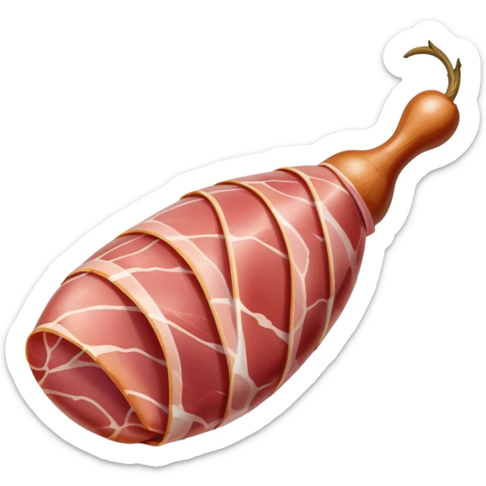 jamón-serrano-cinematic-realistic-jamón-serrano-dish-emoji,-depicted-as-a-prominent-leg-of-cured-ham-with-visible-marbling,-rendered-with-rich-textures-and-dynamic,-appetizing-lighting. sticker
