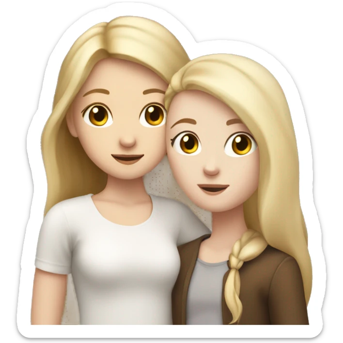 Girl adult with blond straight hair and white skin hugging teenage girl with pale white skin and brown hair sticker