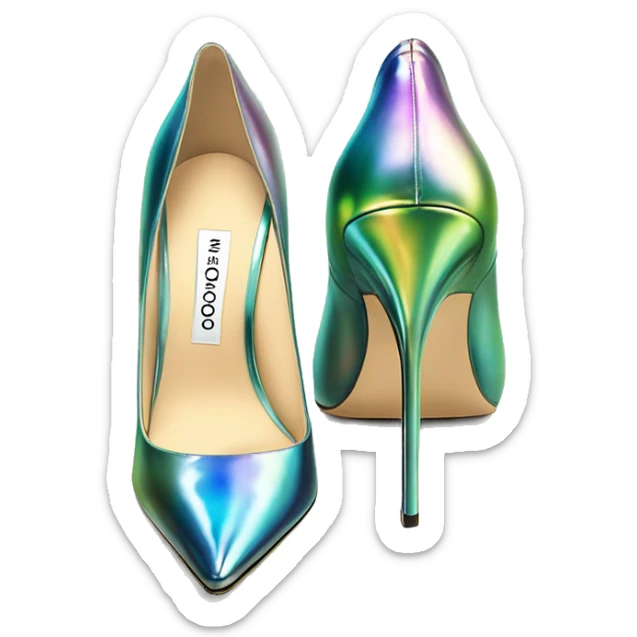 Realistic isolated top view of a pair of iridescent jimmy Choo stiletto high heel shoes. sticker