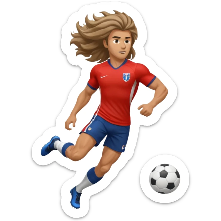 Long Haired Football Players, Footballer with flowing hair in jersey , full body sticker