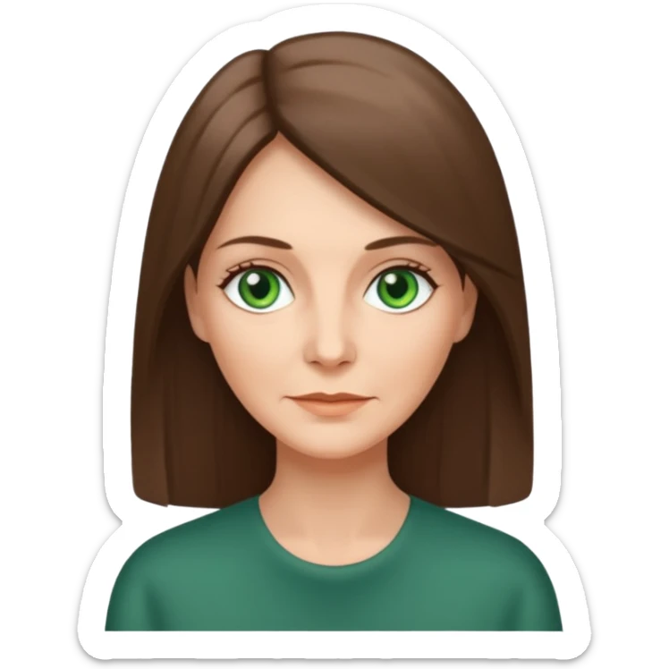 Pretty older woman with green eyes and long straight Ash-brown hair square face  sticker