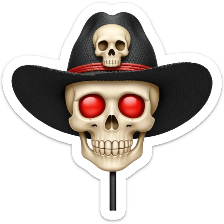 Drapeau de tête de mort avec un fond noir et sur la tête met un chapeau de paille avec un fil rouge sticker