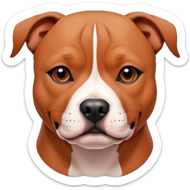 Cinematic Noble Red/Fawn Staffordshire Bull Terrier Portrait Emoji, Poised and regal, with a compact, muscular build and a sleek, well-groomed red/fawn Fur accented by subtle white markings, deep-set soulful dark eyes, Simplified yet sharp and sophisticated features, highly detailed, glowing with a soft, dignified glow, high shine, intelligent and loyal, stylized with an air of strength, focused and attentive, soft glowing outline, capturing the essence of a watchful and confident guardian, so majestic it feels as though it could stride out of the screen with effortless authority! sticker